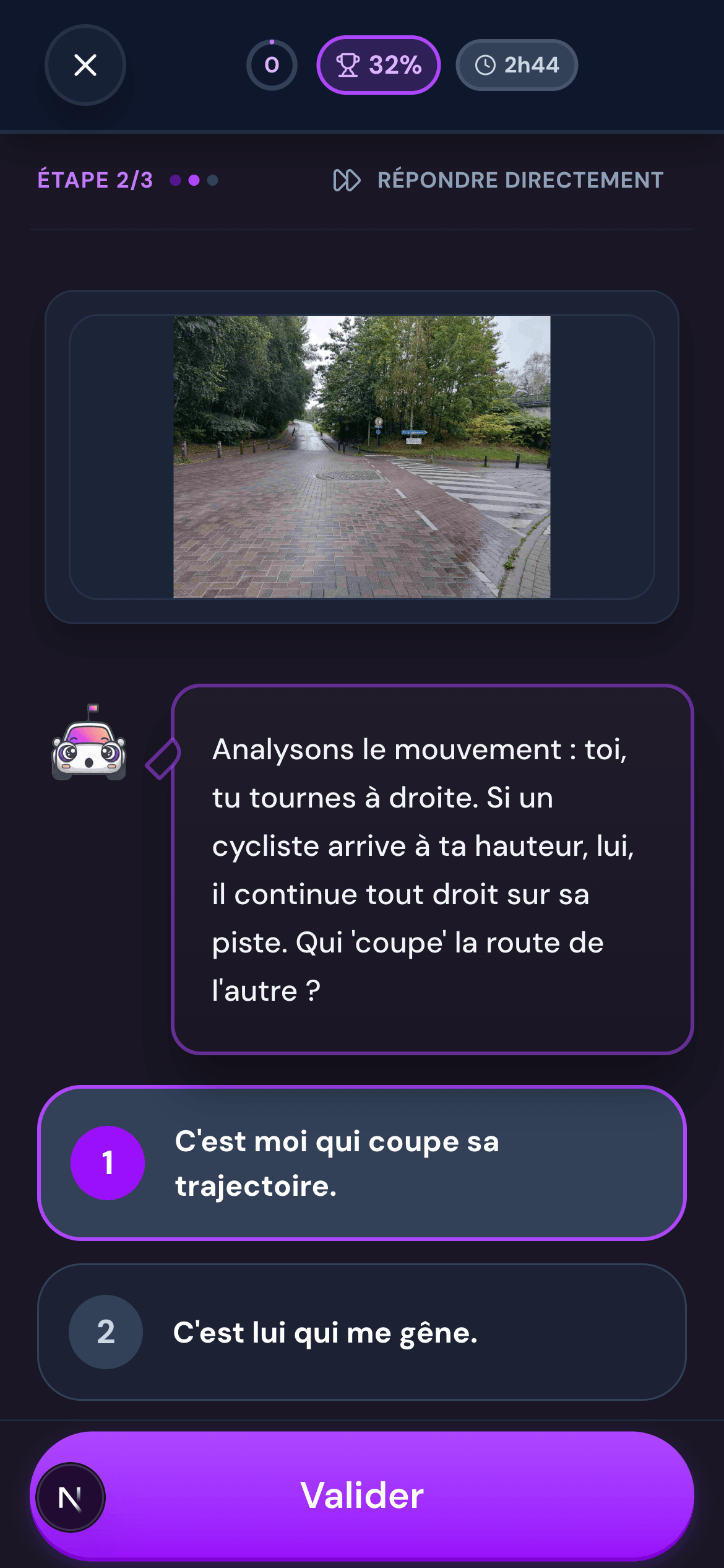 Capture d'écran de l'application Permeasy - Question de code avec explication
